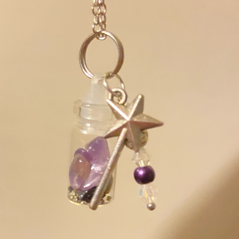 ✨Wish bottle crystal magic,  stars, stones & beaded pendent charm necklace